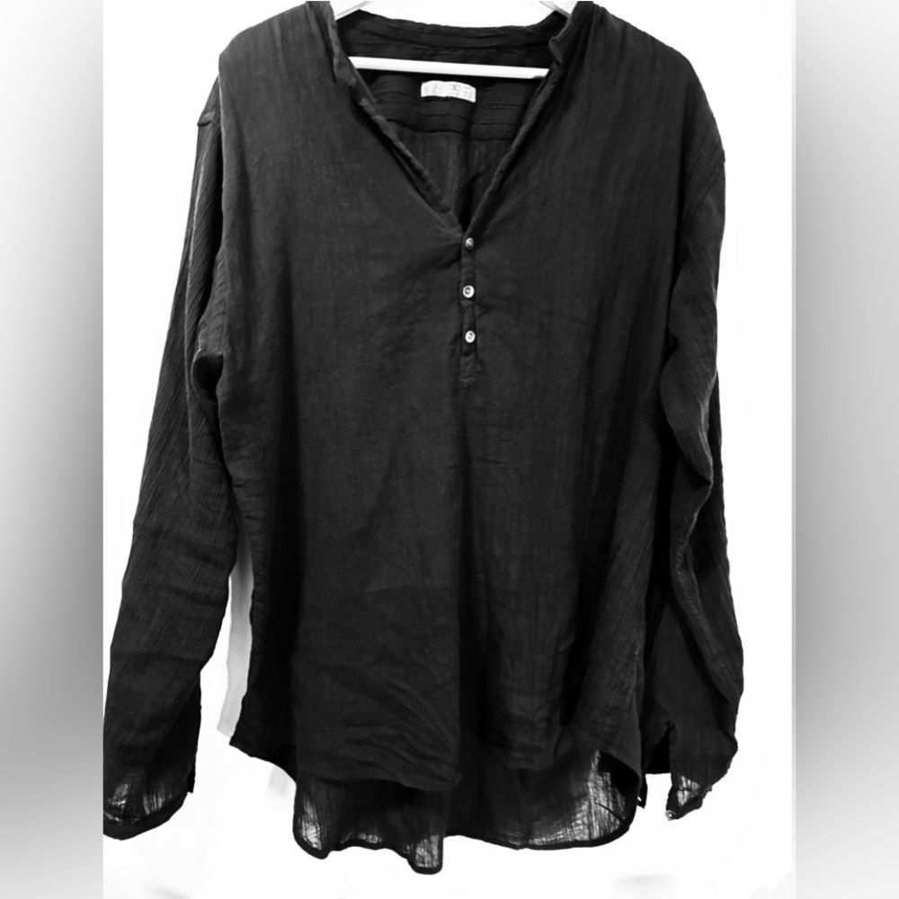 ZARA MAN Black Lightweight Wrinkled Henley Style Shirt XXL